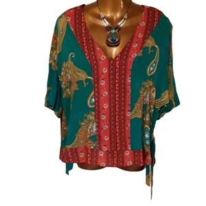 Umgee Boho Hippie Style Side Tie Top Tunic Bohemian Hippie S